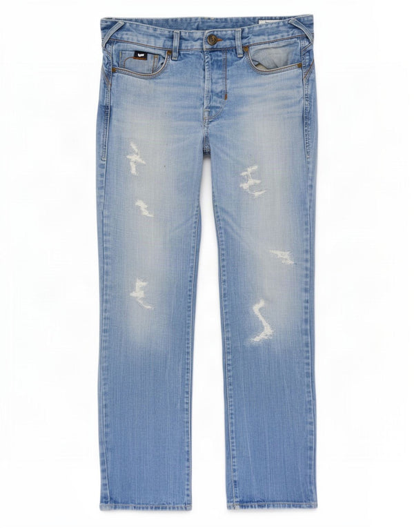 Gas Herren Distressed Straight Jeans W34 L34 Blaue Baumwolle
