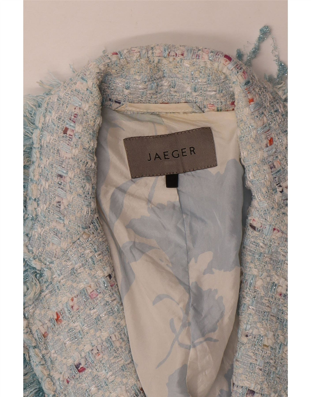 Jaeger Womens Open Blazer Jacke UK 14 Mittelblau gestreift Baumwolle