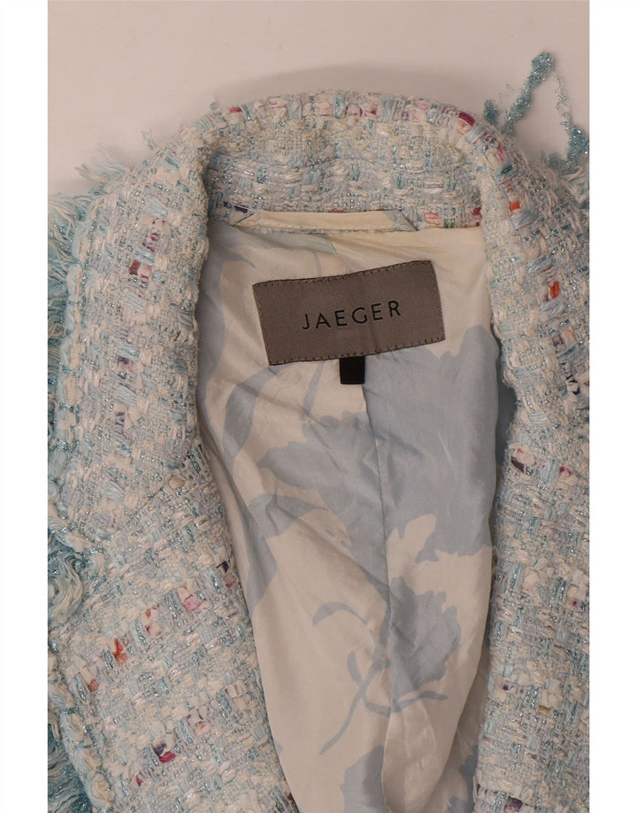Jaeger Womens Open Blazer Jacke UK 14 Mittelblau gestreift Baumwolle