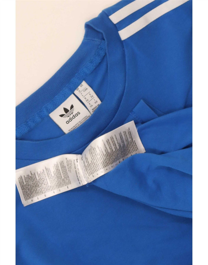 Adidas Damen Top Langarm UK 8 Small Blaue Baumwolle
