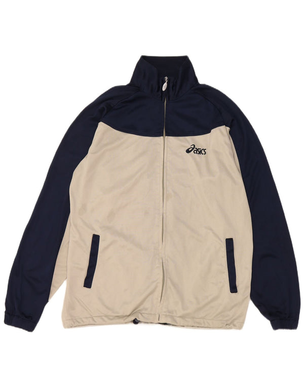 Asics Herren-Trainingsanzug-Top-Jacke, mittleres Off-White-Farbblock-Polyester