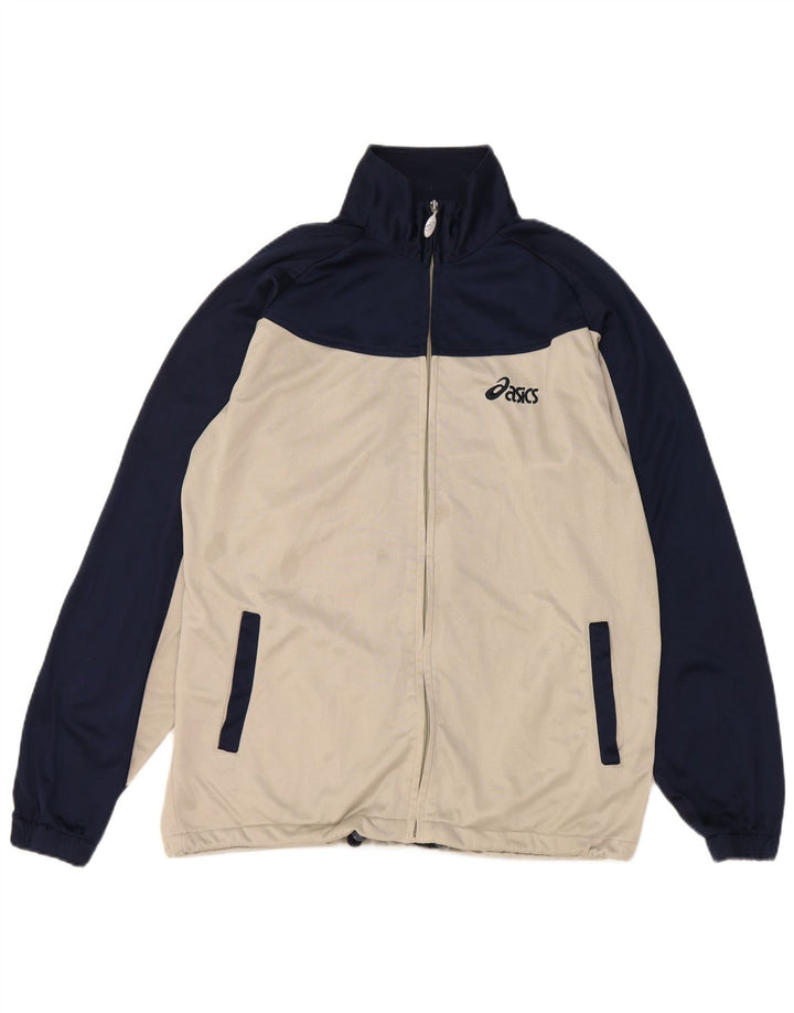 Asics Herren-Trainingsanzug-Top-Jacke, mittleres Off-White-Farbblock-Polyester