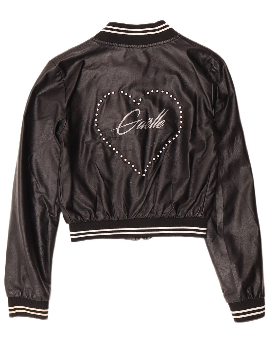 GAELLE Damen Graphic Crop Lederjacke UK 6 XS Schwarz