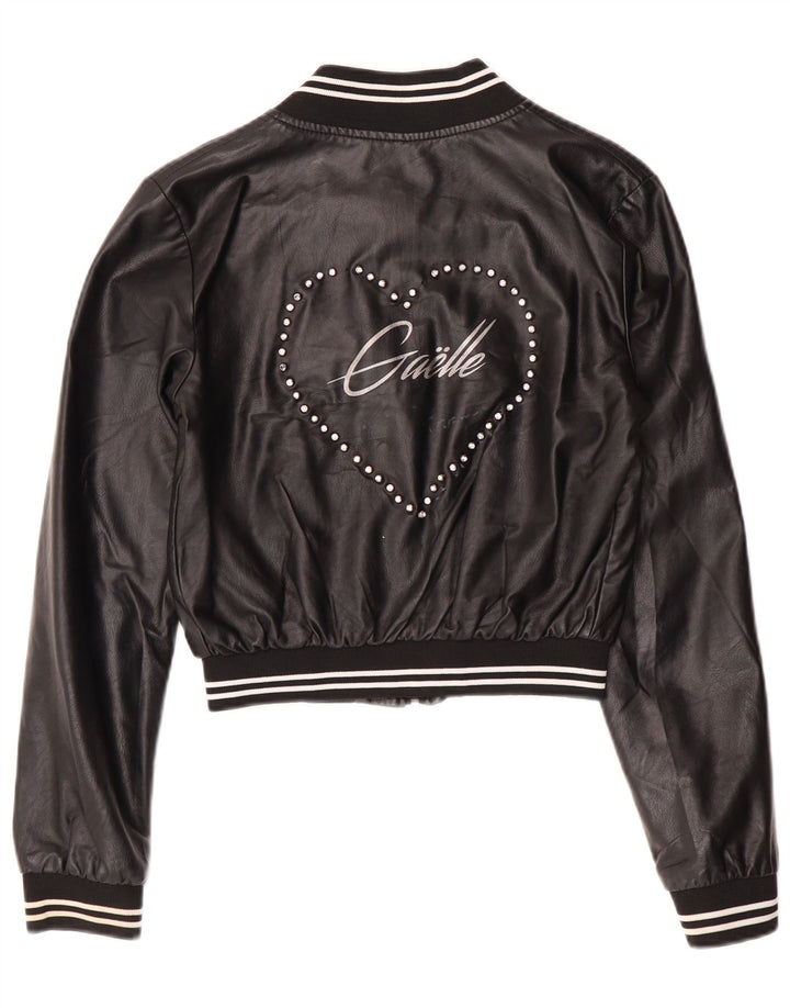GAELLE Damen Graphic Crop Lederjacke UK 6 XS Schwarz