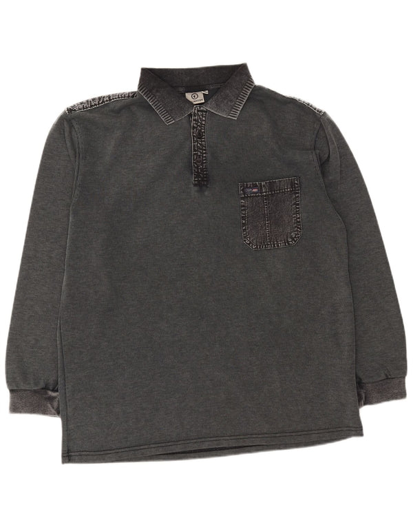 Kalamton Herren Langarm-Rugby-Poloshirt XL aus grauer Baumwolle