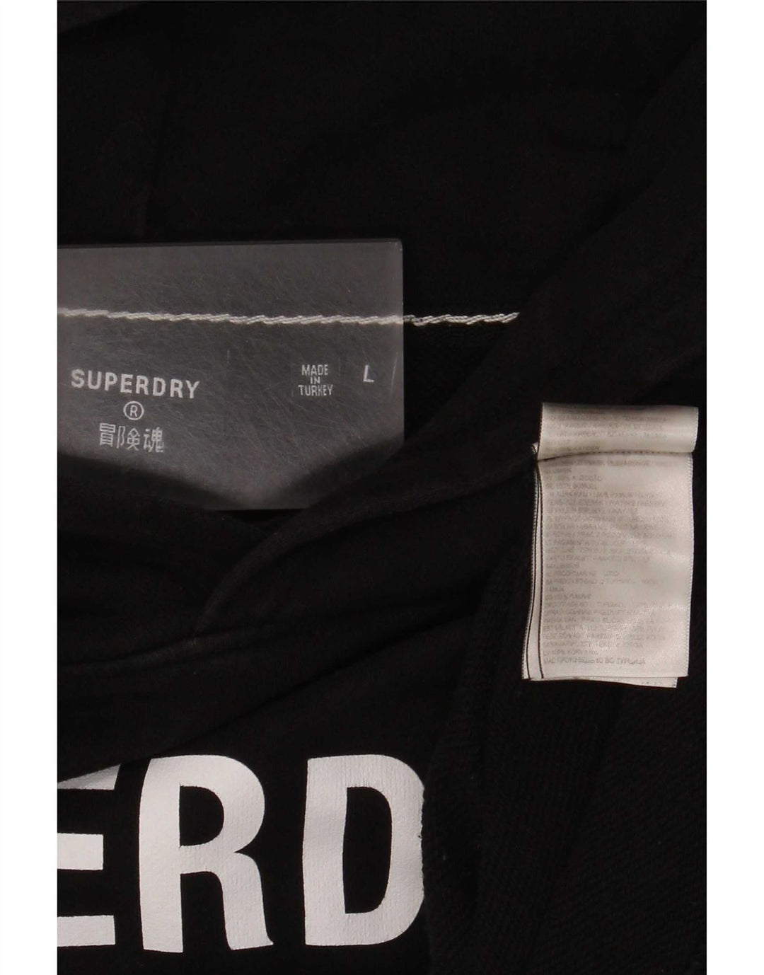 Superdry Herren-Pullover mit grafischem Kapuzenpullover, groß, aus schwarzer Baumwolle