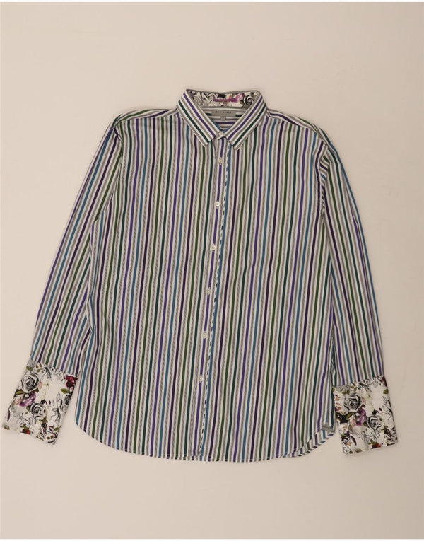 TED BAKER Mens Formal Shirt Size 5 Large Blue Pinstripe Cotton