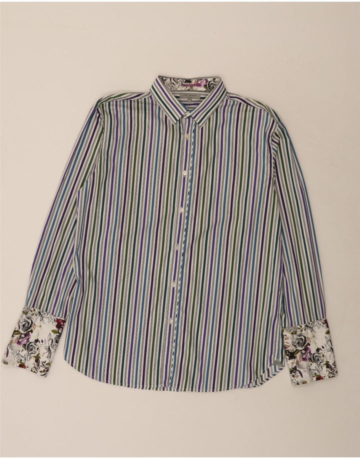 TED BAKER formelles Herrenhemd, Größe 5, groß, blaue Nadelstreifen-Baumwolle