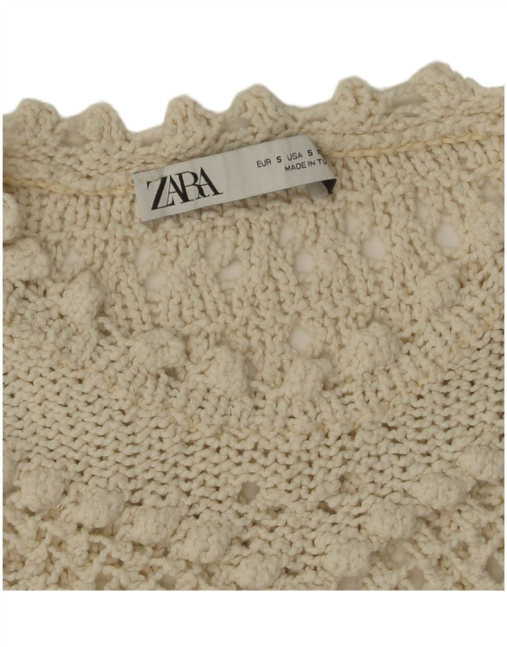 Zara Damen-Pullover, übergroß, bauchfrei, Rundhalsausschnitt, Gr. 10, Größe S, Weiß
