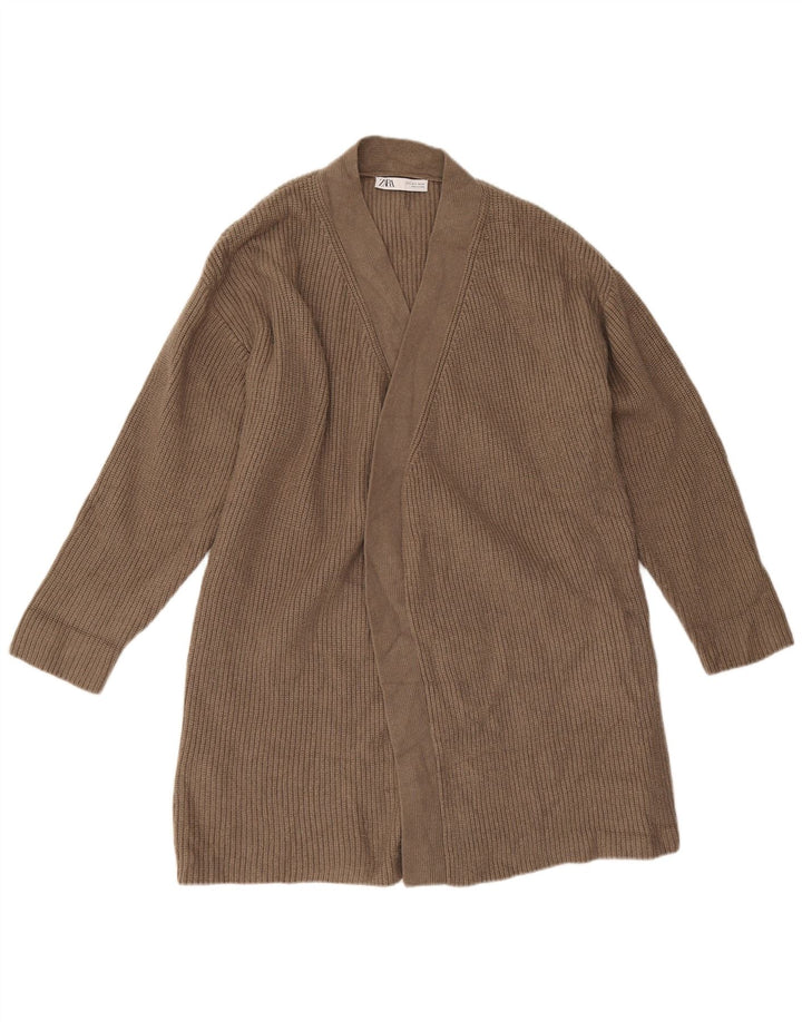 Zara Damen-Strickjacke, übergroß, lang geschnitten, offen, Gr. 10, Größe S, Braun