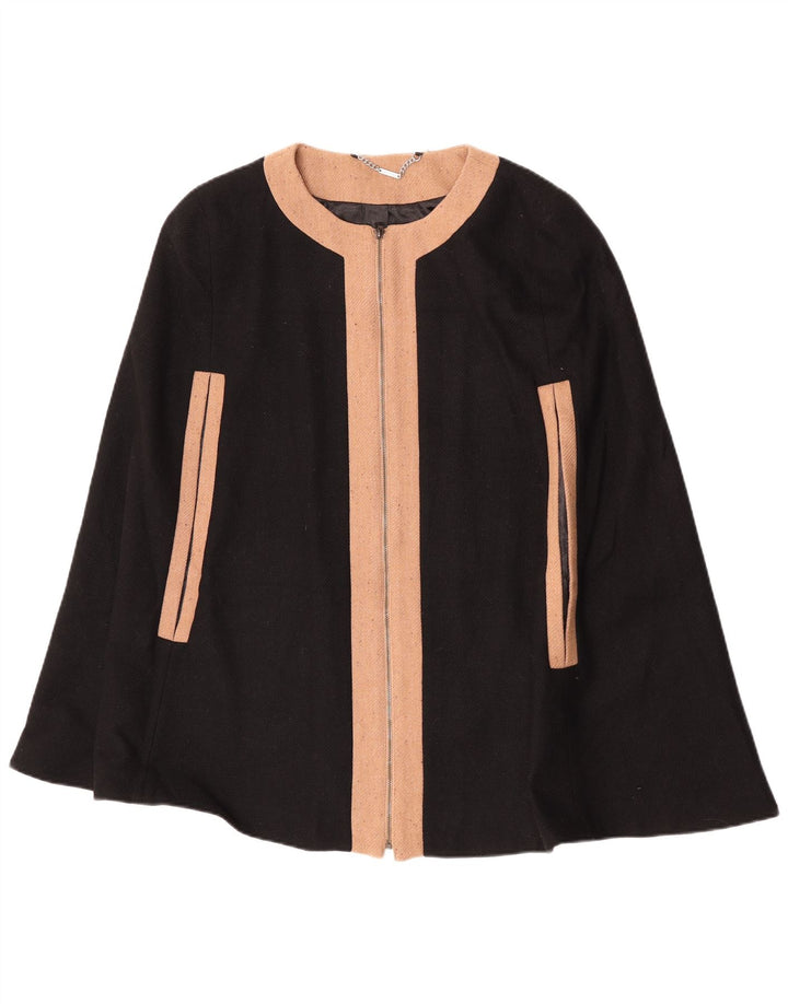 Laura Ashley Damen Poncho-Mantel UK 16 Große schwarze Colourblock-Wolle