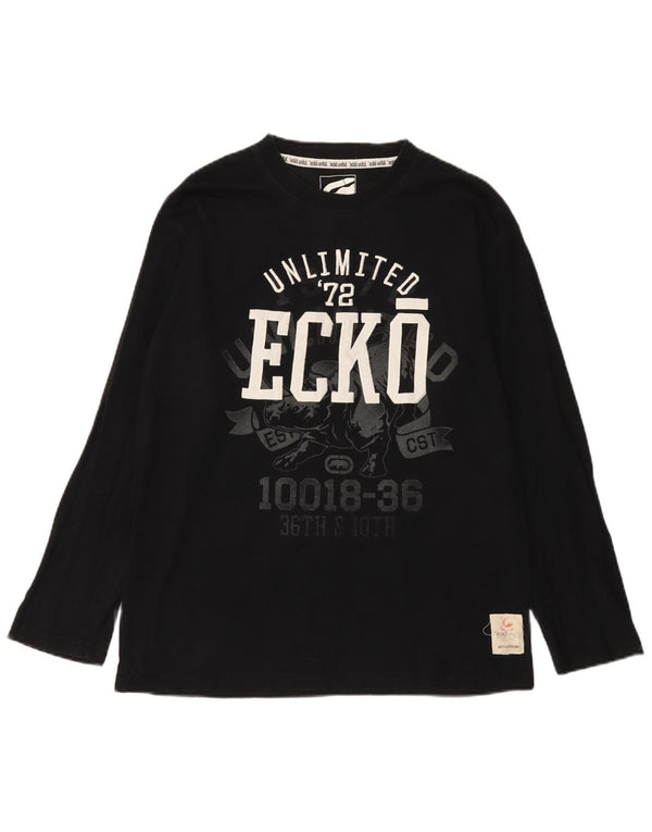 Ecko Unltd Damen Graphic Top Langarm UK 16 Large Schwarz Baumwolle