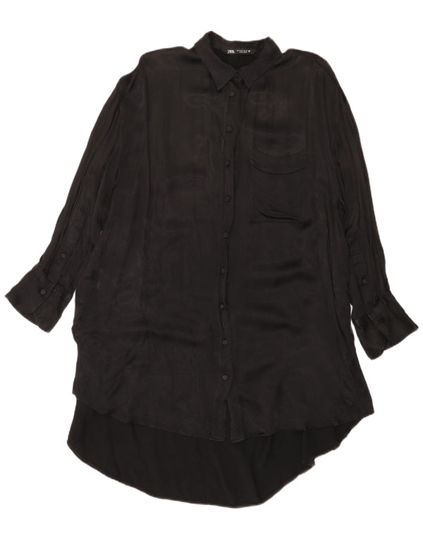Zara Damen-Oversize-Hemdkleid, UK 10, Small, schwarze Viskose