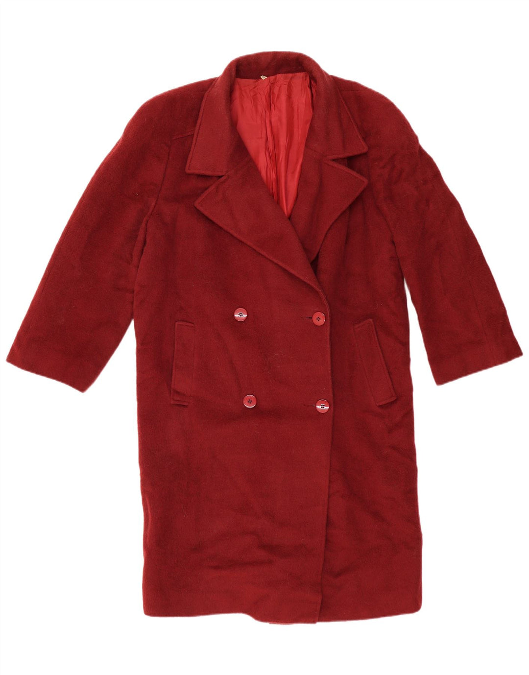 VINTAGE Zweireihiger Damenmantel IT 48 XL Burgunderrote Wolle