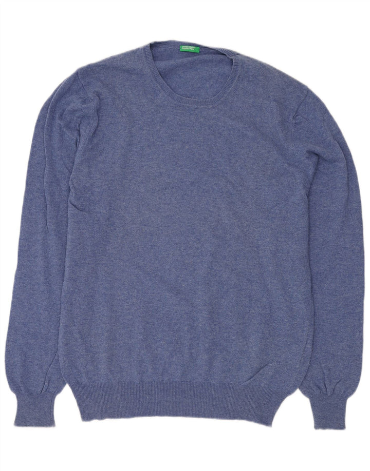 BENETTON Herren-Pullover mit Rundhalsausschnitt, XL, blaue Wolle