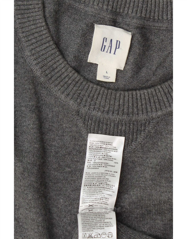 Gap Herren-Pullover mit Rundhalsausschnitt, Größe L, aus grauer Baumwolle