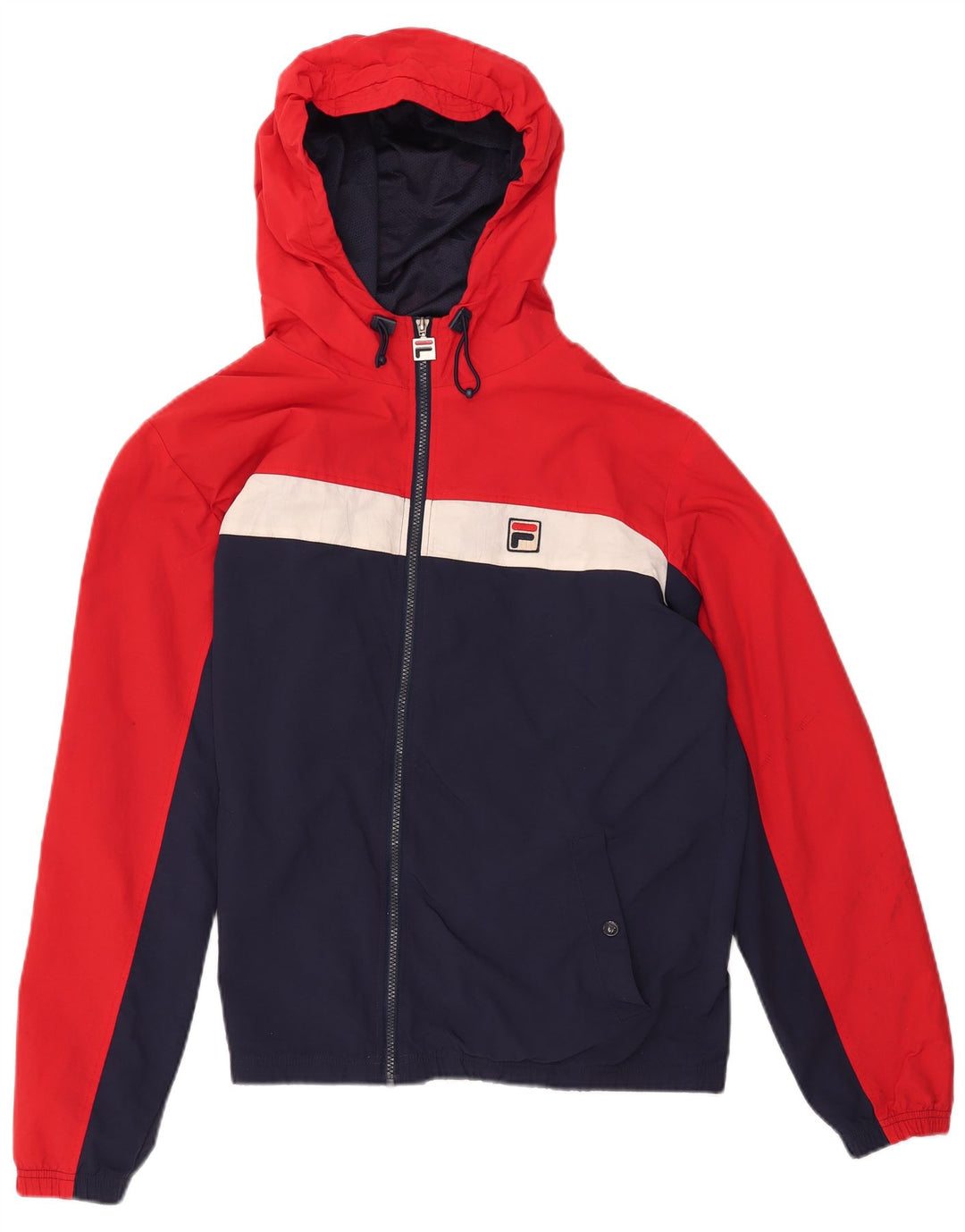 FILA Herren-Regenjacke mit Kapuze, UK 40, groß, blaues Colourblock-Polyamid