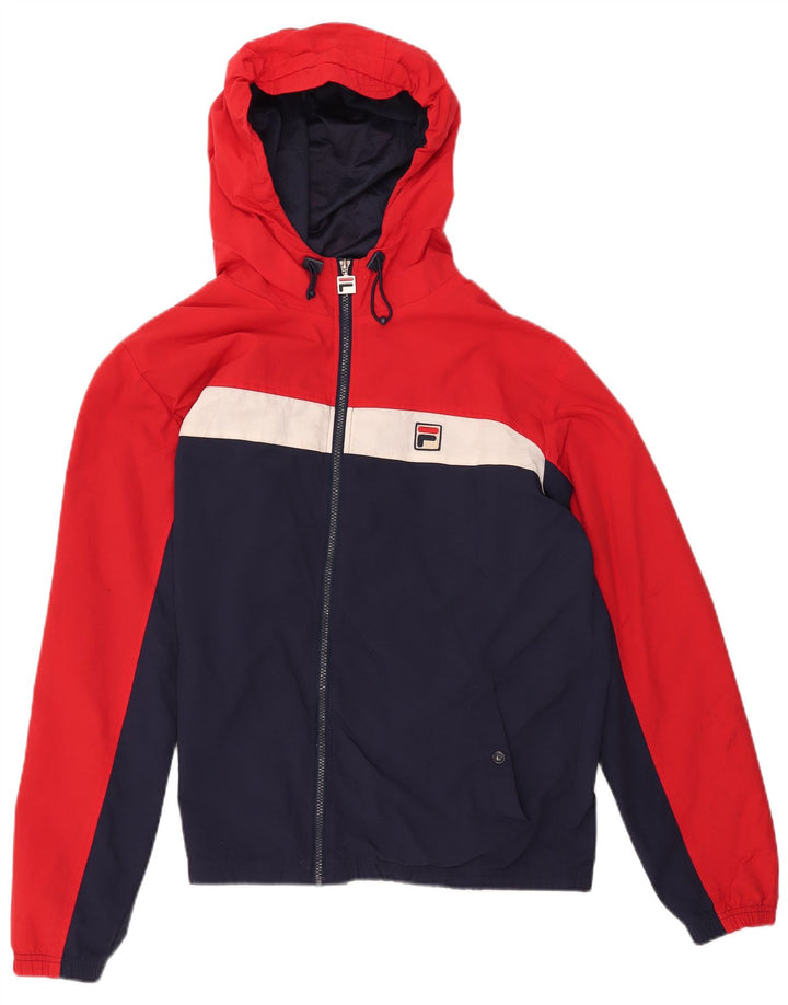FILA Herren-Regenjacke mit Kapuze, UK 40, groß, blaues Colourblock-Polyamid