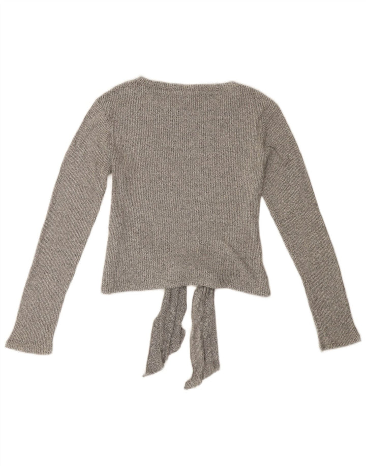 ZARA Damen Crop U-Boot-Ausschnitt-Pullover, Gr. 44, Größe L, graue Viskose