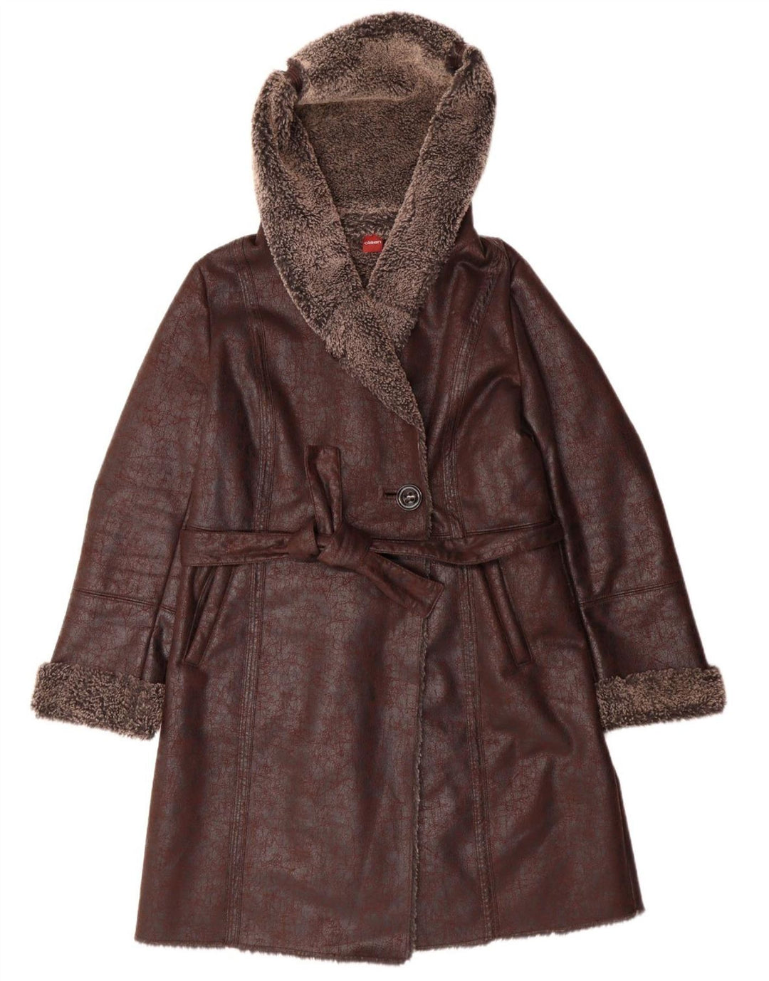 OLSEN Womens Sherpa Hooded Overcoat UK 14 Large Braun Polyester