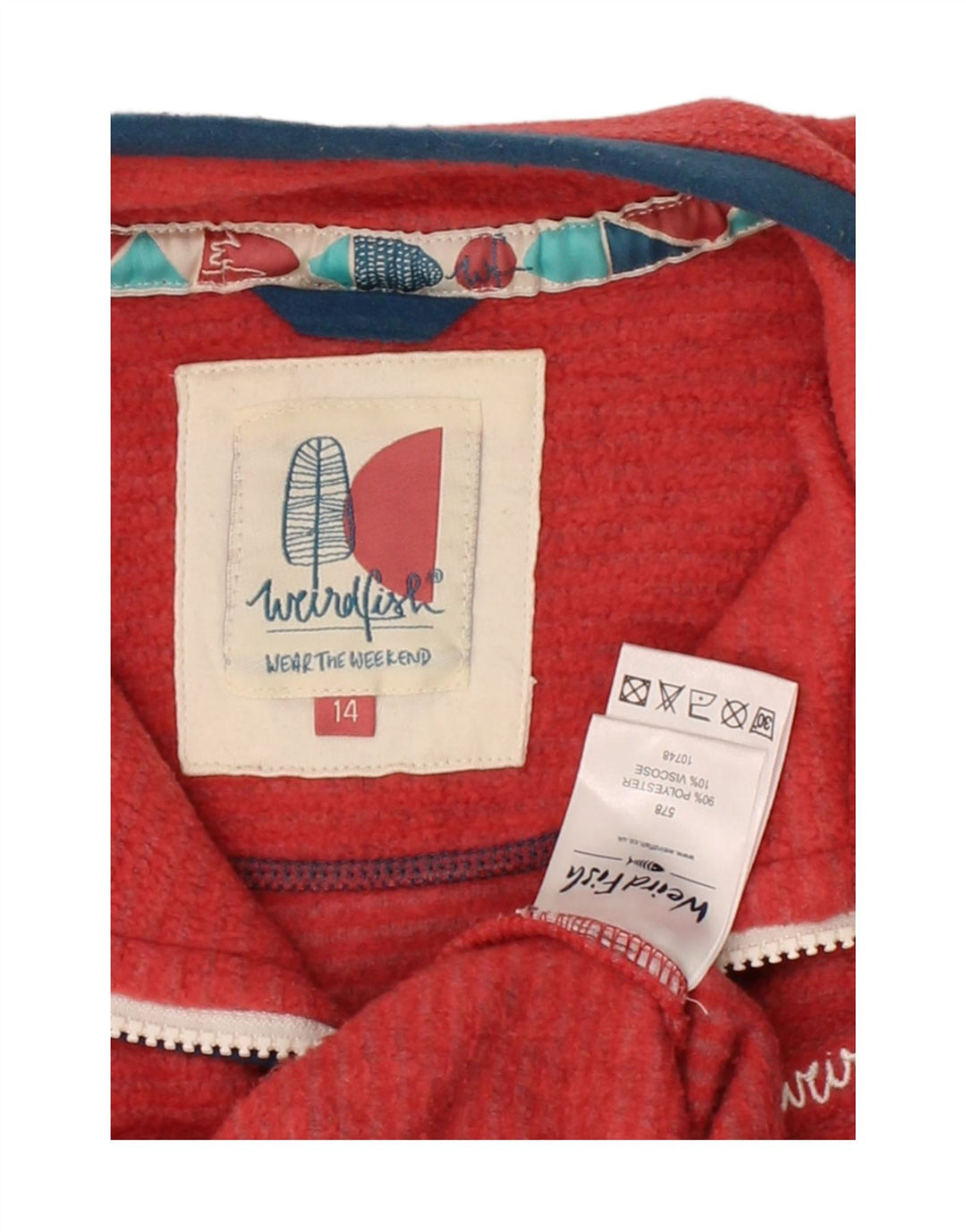 WEIRD FISH Womens Zip Neck Fleece Jumper UK 14 Large  Red Polyester Vintage Weird Fish and Second-Hand Weird Fish from Messina Hembry 