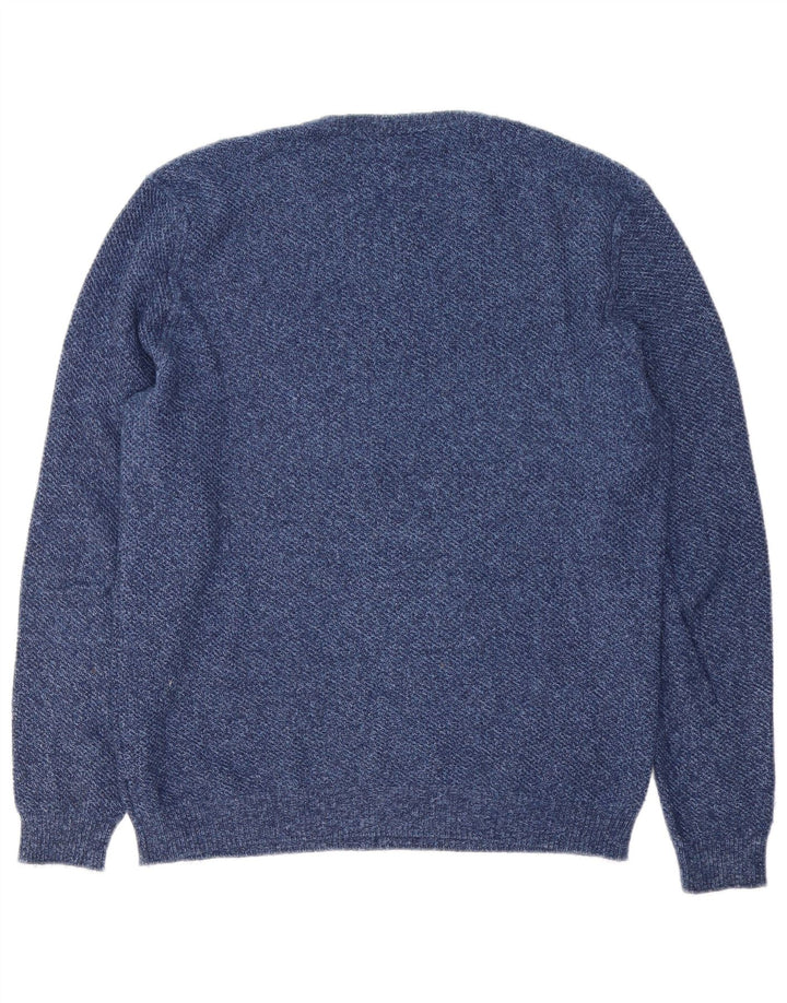 Massimo Dutti Herren-Pullover mit Rundhalsausschnitt, mittelmarineblaue Baumwolle