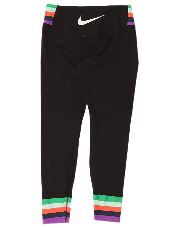Nike Womens Dri Fit Graphic Leggings UK 16 Large Black Colourblock