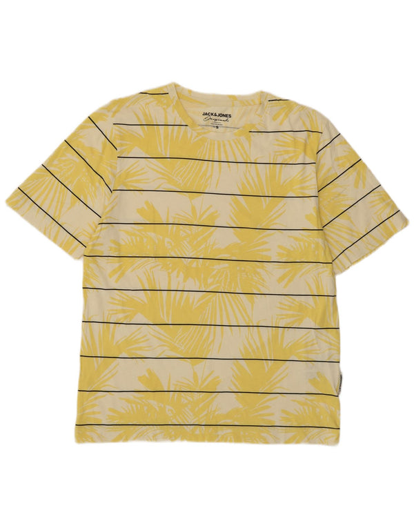 Jack & Jones Herren-T-Shirt-Oberteil, klein, gelb gestreift, hawaiianische Baumwolle