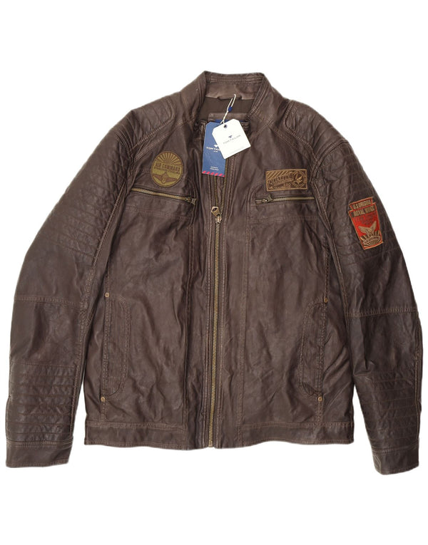 Tom Tailor Herren Racer Kunstleder Flugfliegerjacke UK 42 XL Braun