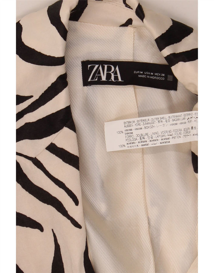 Offene Blazerjacke mit 3/4-Ärmeln von Zara für Damen, UK 14, mittelweiß, mit Tiermuster