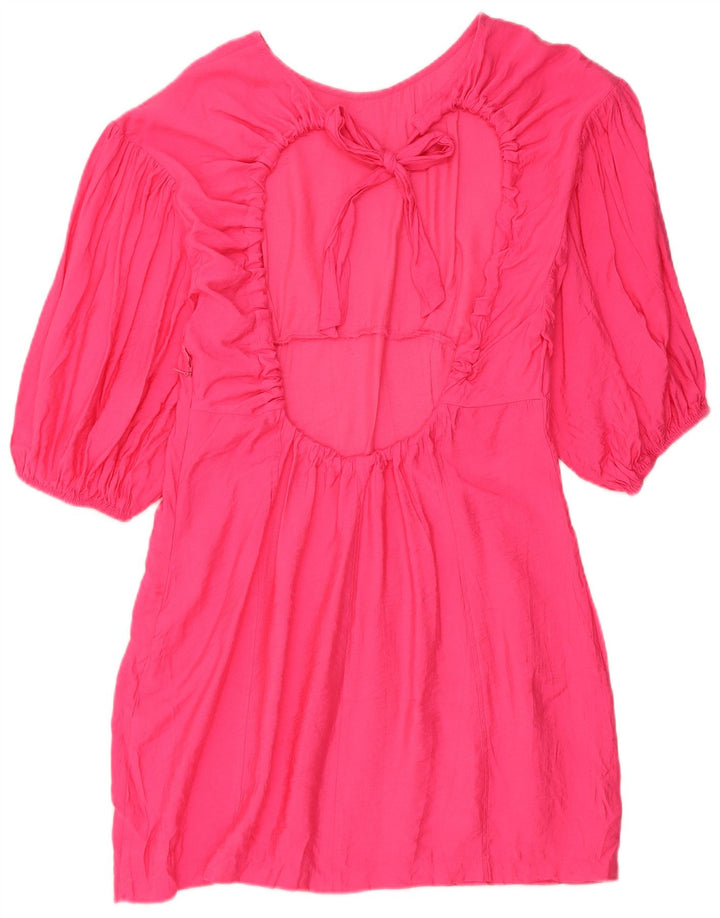 Zara Damen A-Linien-Kleid UK 14 Large Rosa Viskose