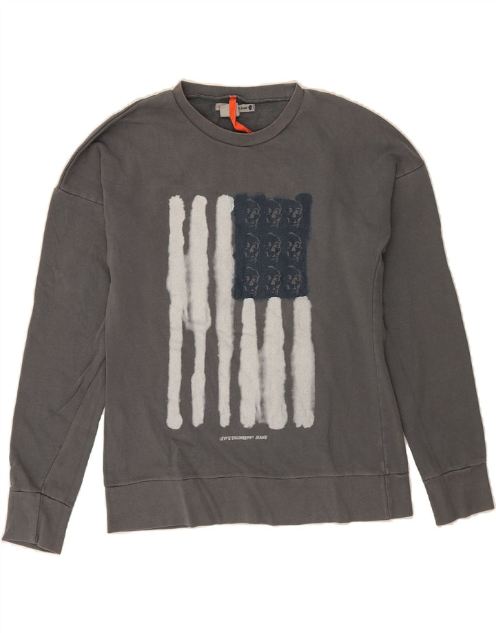 LEVI'S Womens Graphic Sweatshirt Jumper UK 12 Medium Grey Vintage Levi's and Second-Hand Levi's from Messina Hembry 