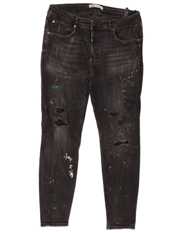 Zara Herren Distressed Skinny Jeans EU 44 Large W34 L27 Graue Baumwolle