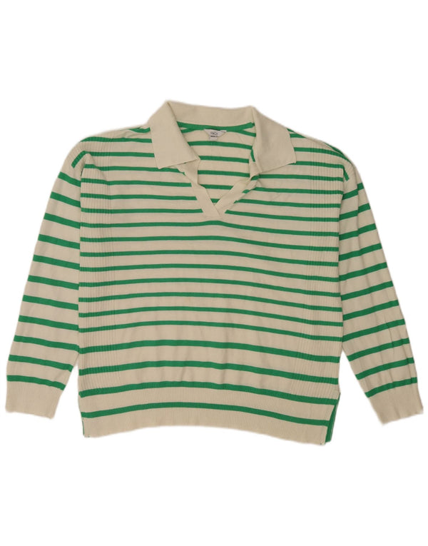 M&Co Damen-Pullover mit Polokragen, Gr. 44, groß, weiß gestreift, Viskose