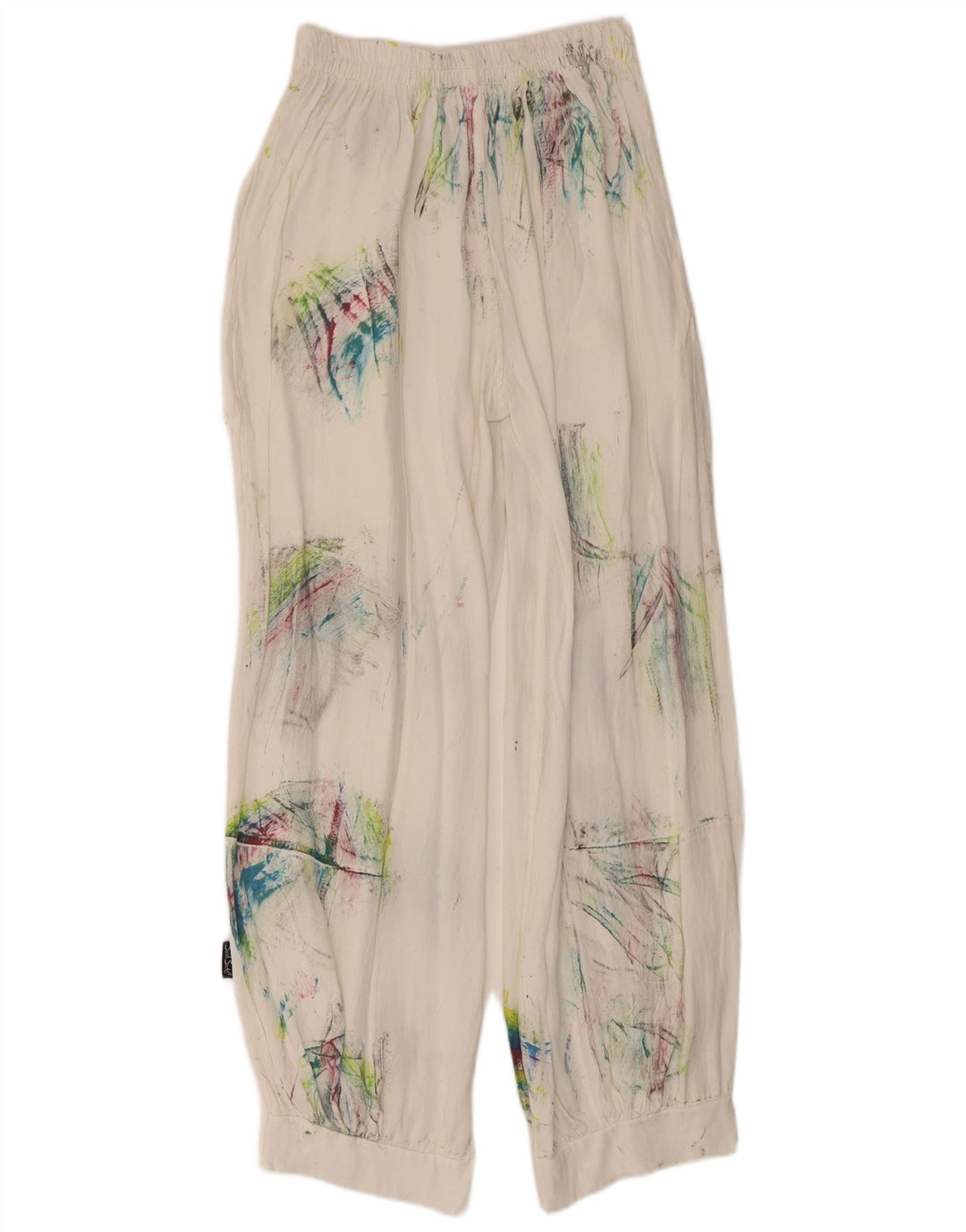 Vintage Damen Haremshose Medium W28 L29 Weiße Batik-Viskose
