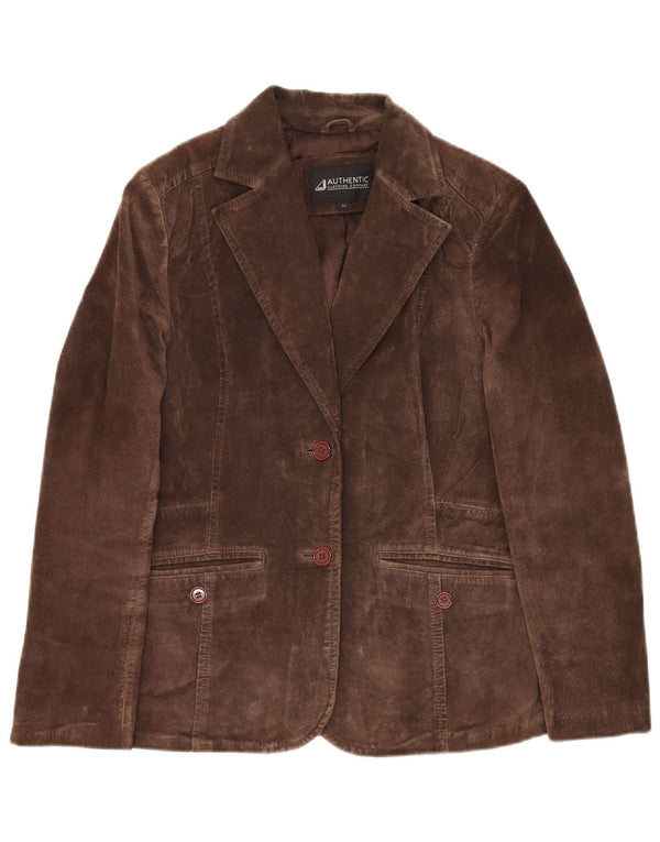 Authentische Damen-Blazerjacke aus Wildleder mit 2 Knöpfen, IT 40, kleines braunes Leder