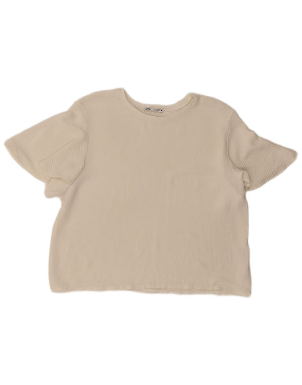 Zara Damen Blusenoberteil UK 16 Large Weiß Polyester