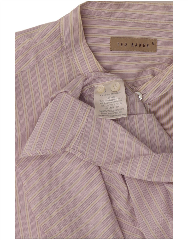 Ted Baker Herrenhemd Größe 6 2XL Rosa gestreifte Baumwolle