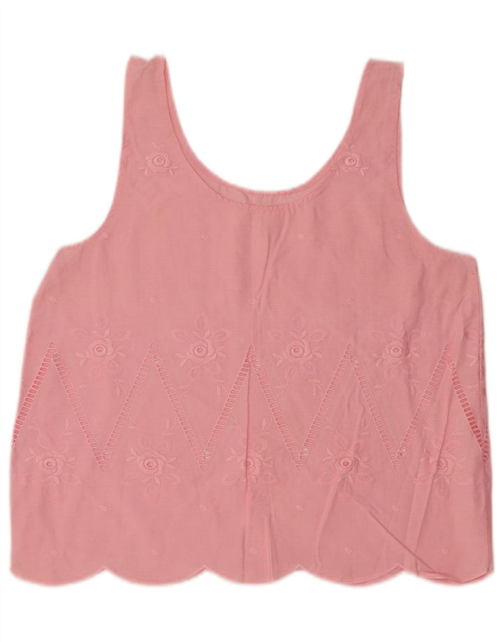 Vintage Damen Ärmelloses Blusentop UK 16 Großes rosa Blumenmuster