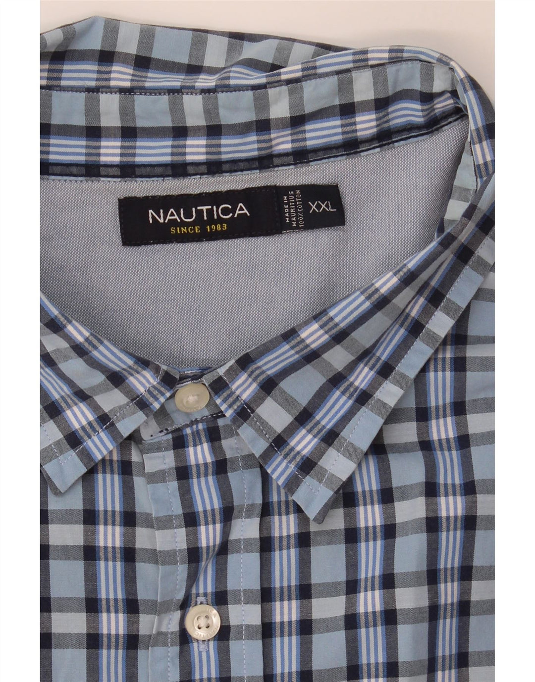 Nautica Herren-Kurzarmhemd 2XL, blau kariert, Baumwolle