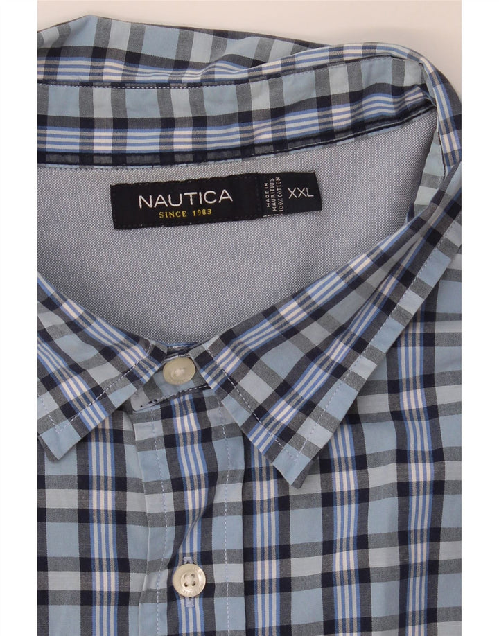 Nautica Herren-Kurzarmhemd 2XL, blau kariert, Baumwolle