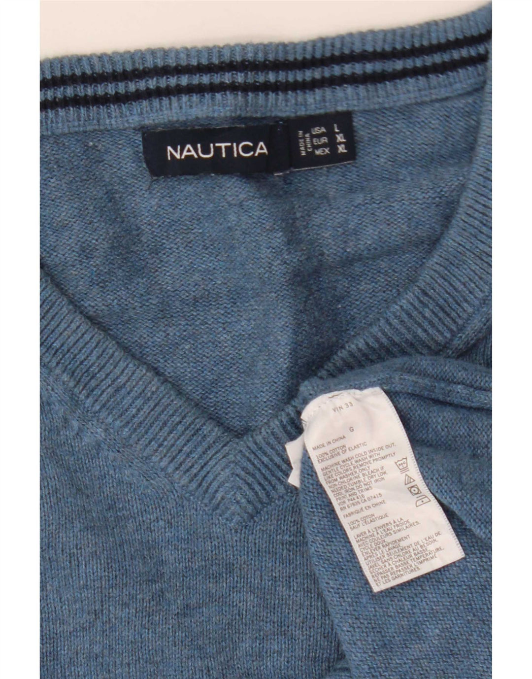 Nautica Herren-Pullover mit V-Ausschnitt, groß, aus blauer Baumwolle