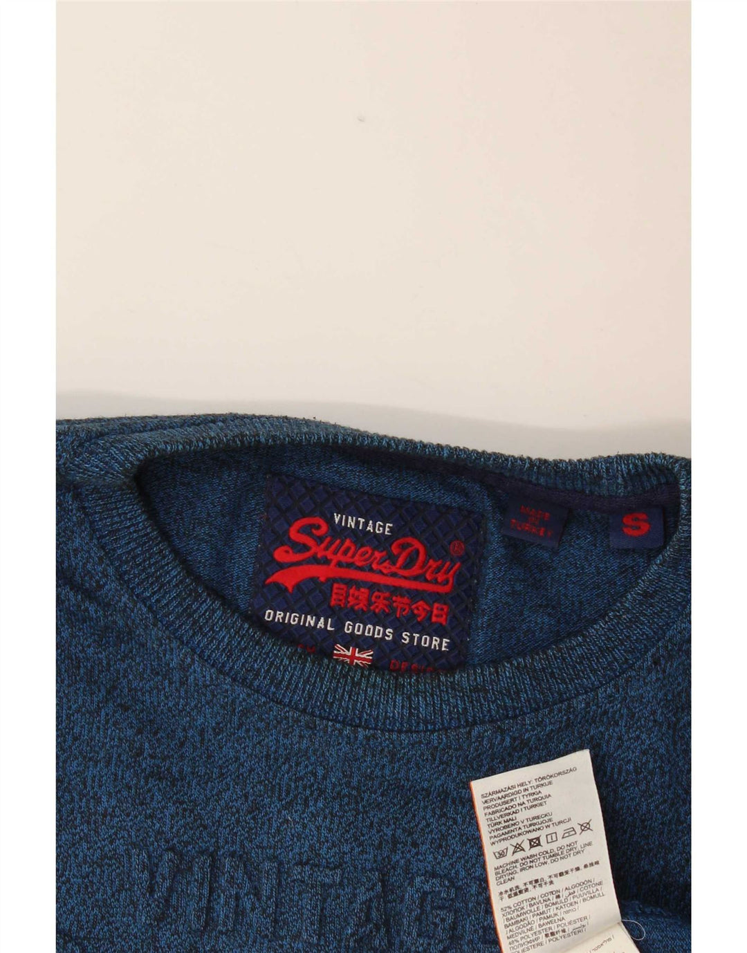 Superdry Herren Grafik-Oberteil, langärmelig, klein, blau gefleckte Baumwolle