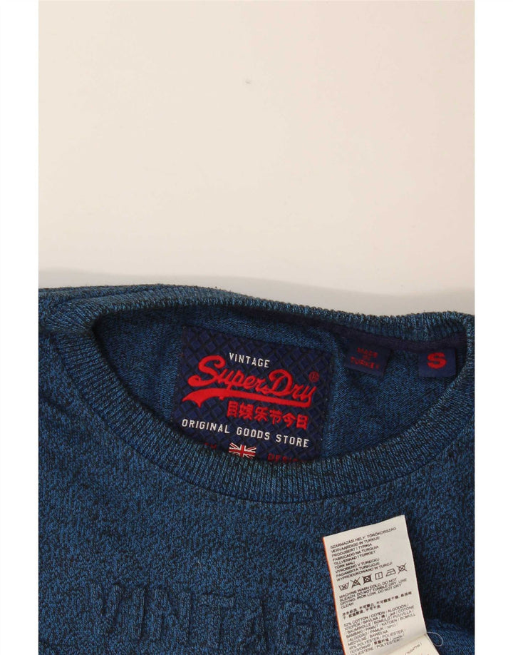 Superdry Herren Grafik-Oberteil, langärmelig, klein, blau gefleckte Baumwolle