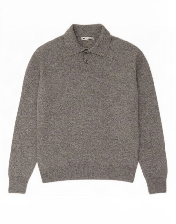 Zara Herren-Pullover mit Polokragen, große graue Wolle
