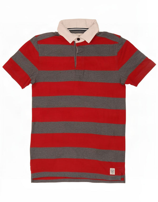 Fat Face Herren Rugby-Poloshirt XS, rot gestreift, Baumwolle