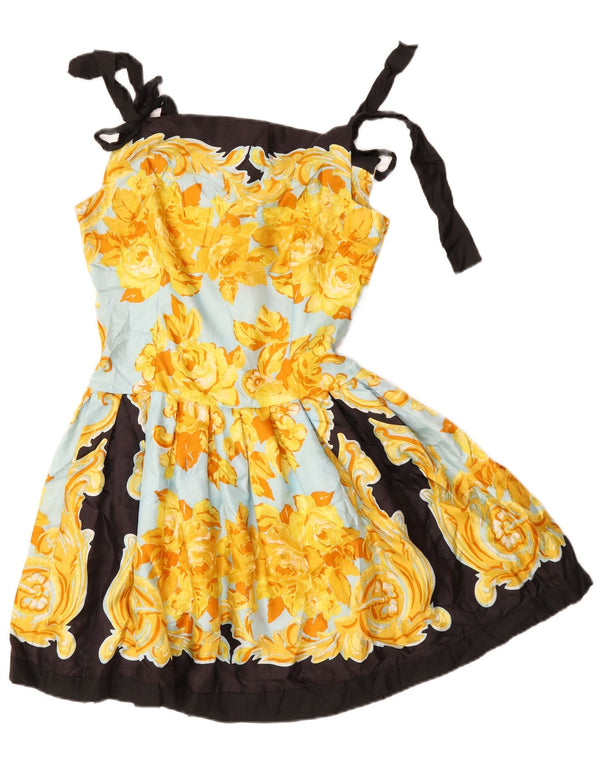 Vintage Damen Mini Swing Kleid UK 18 XL Mehrfarbig Floral Retro