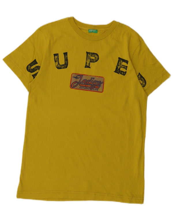 Benetton Jungen T-Shirt mit Indigo-Grafik, 13–14 Jahre, 3XL, gelbe Baumwolle