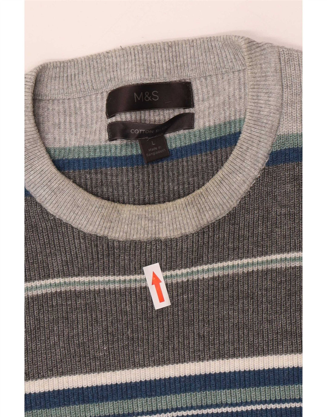 Marks & Spencer Herren-Pullover mit Rundhalsausschnitt, groß, grau gestreift, Polyester