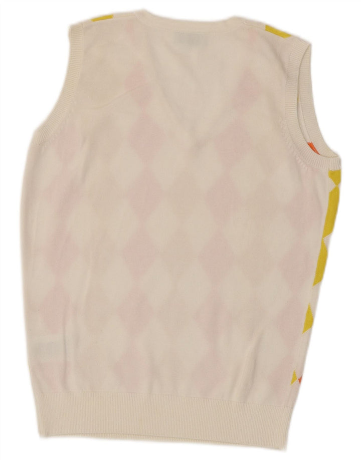 Pringle Damen Tank Top UK 10 Small Weiß Argyle/Diamant Baumwolle